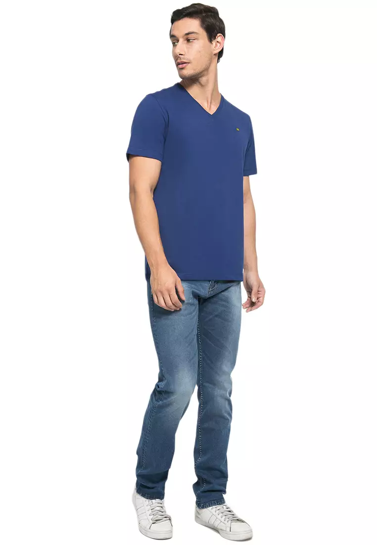 Johnwin - Kaos Pria - Kaos Polos Warna - Kaos Supima 40's - V Neck