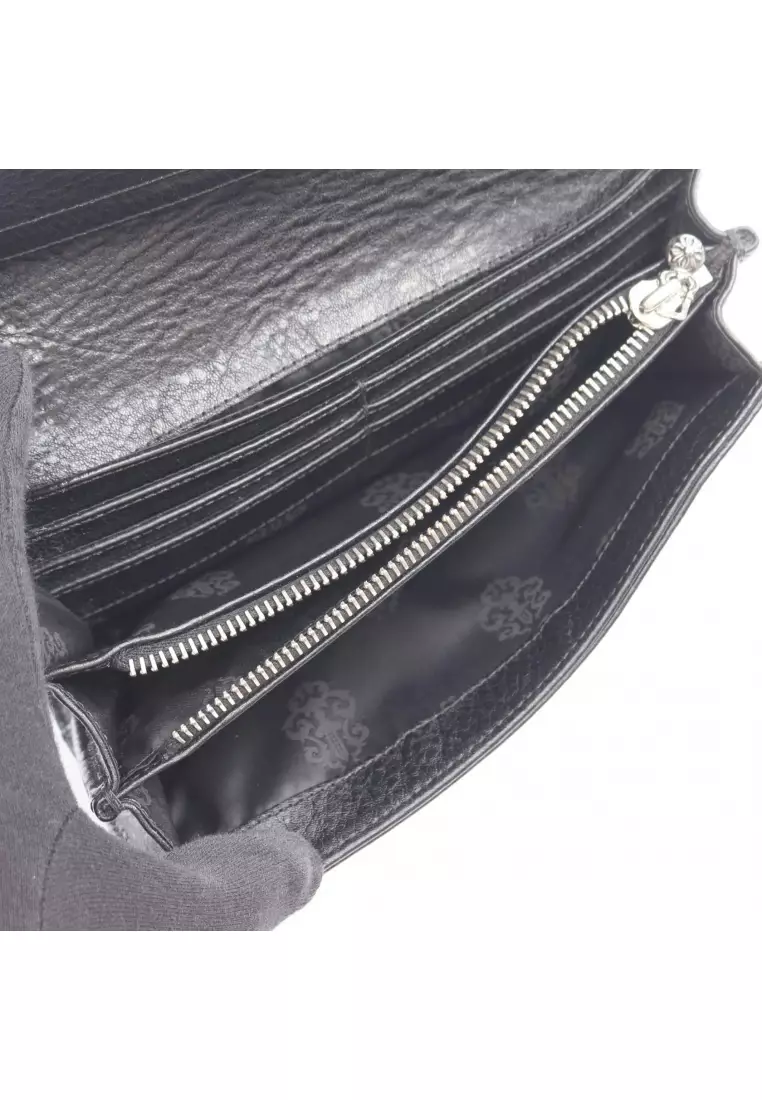 Pre-Loved Chrome Hearts Judy cross button Bi-fold Long Wallet leather black
