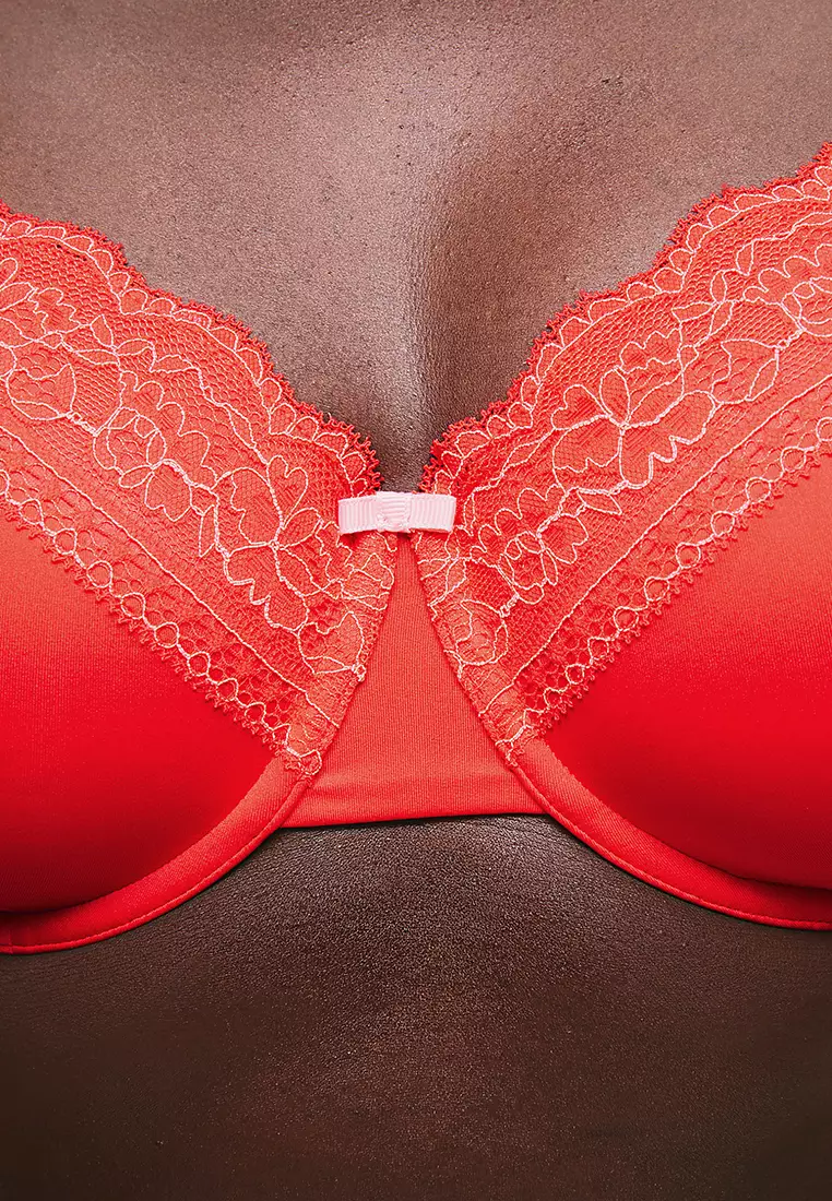 Lace Trim Padded Full Cup Wired Bra