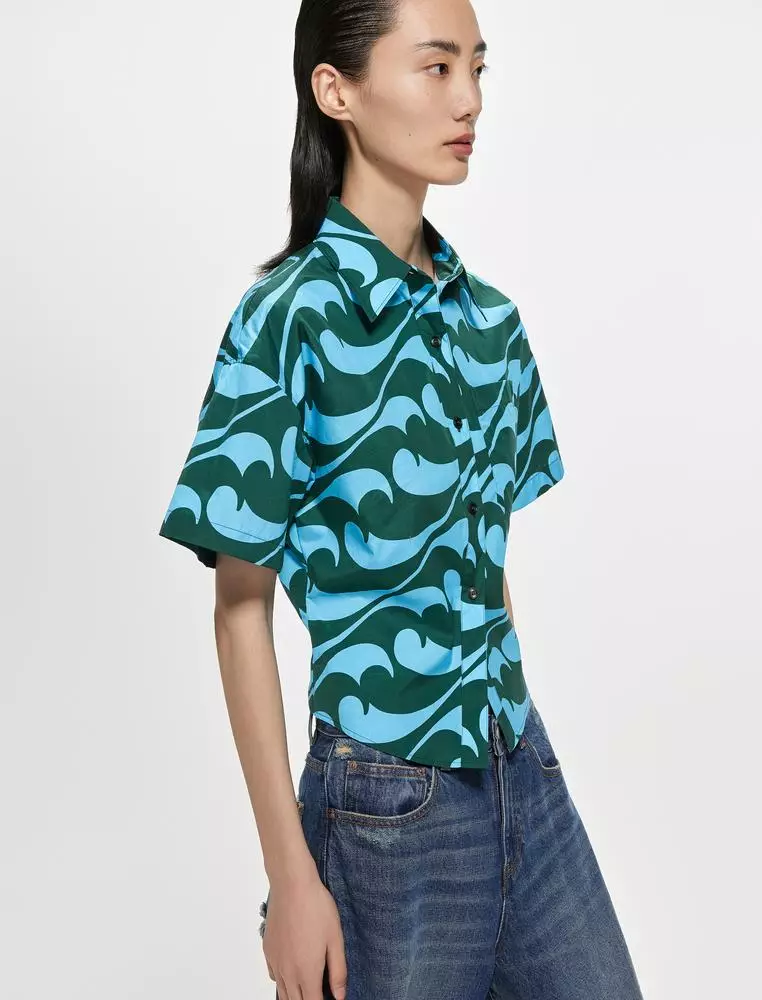 海浪印花通勤短袖襯衣