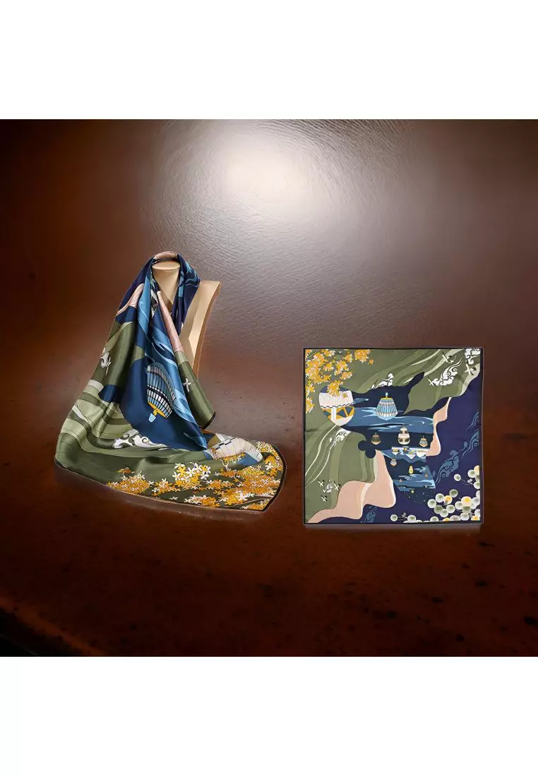 Luxury Silk Ladies' Large Scarf, Sun-Proof Crepe Satin, Premium Souvenir.