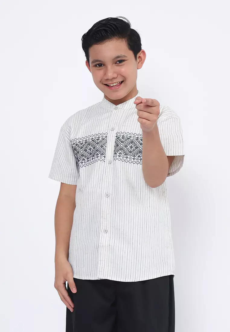 Baju Koko Set Anak Laki Garis Putih - MODERN