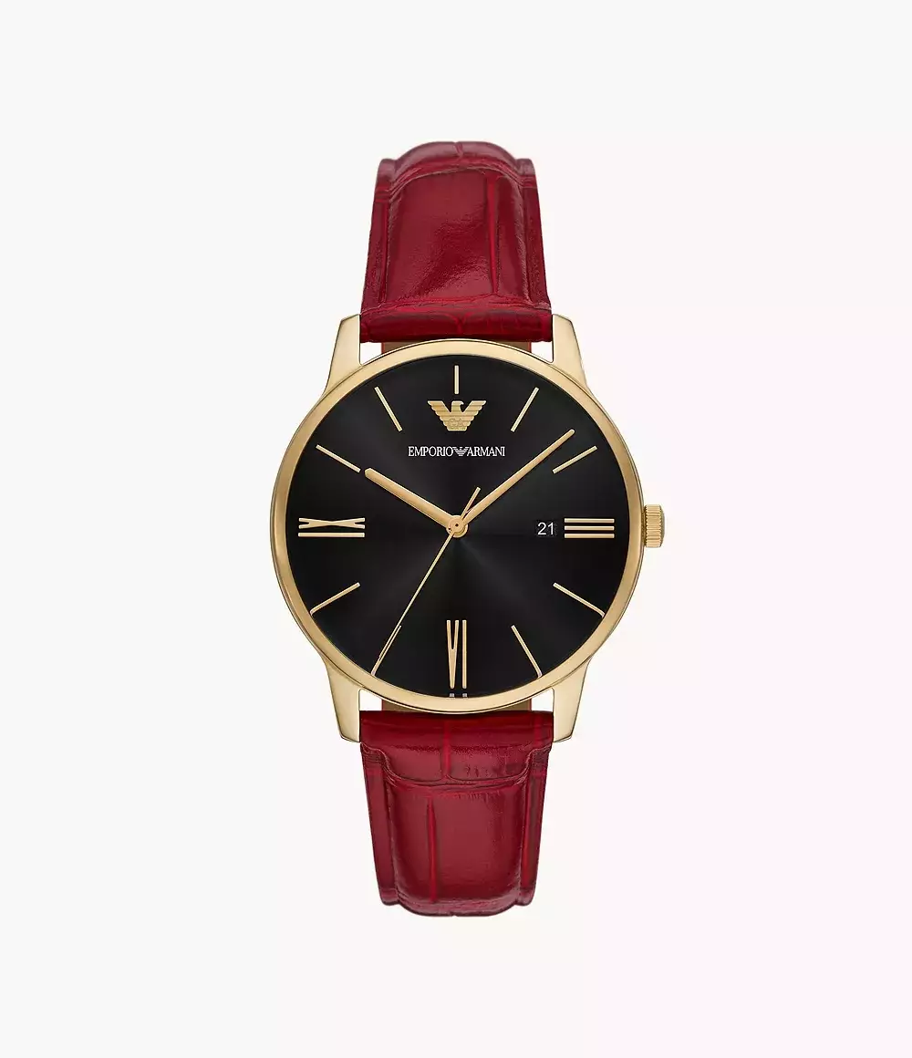 Emporio Armani Black Dial Red Leather Jam Tangan Pria 39MM AR11673