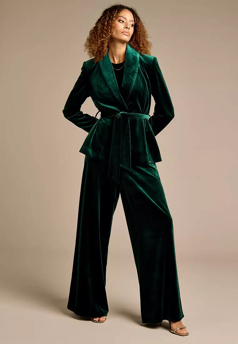 Claire Bottle Green Velvet Jacket