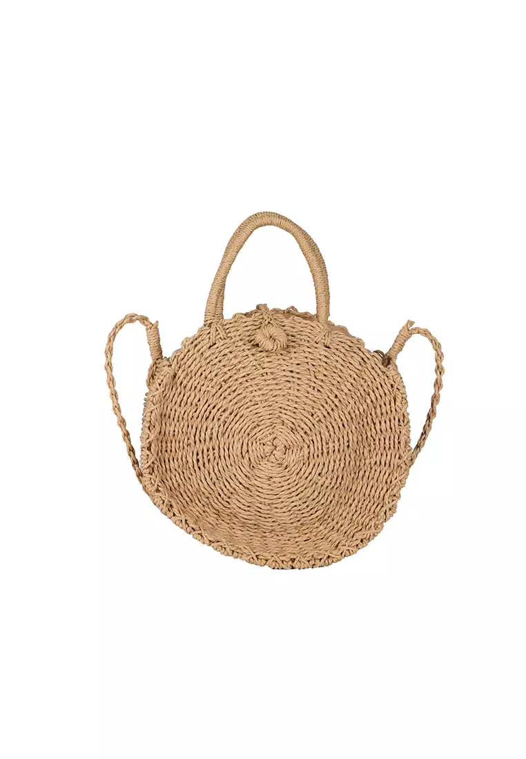 Straw top circle tote