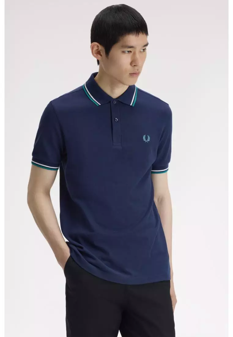 Fred Perry M3600 Twin Tipped Fred Perry Shirt (Tennis Blue / Snow White / Deep Mint)