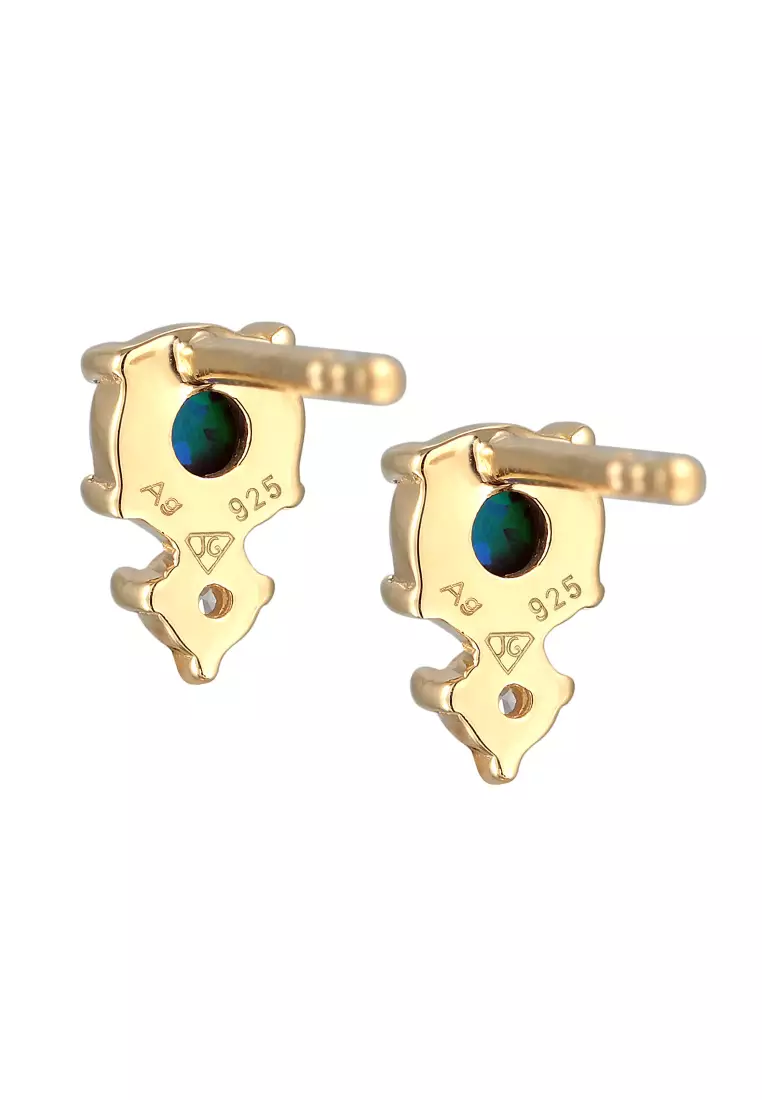 Anting Perhiasan Perak 925 Wanita Stud Vintage Zirconia Crystals And Opal Blue Gold Plated