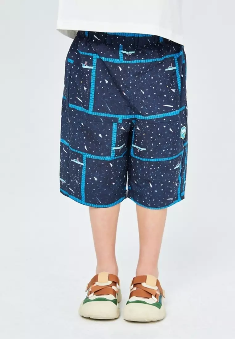 马拉丁男梭织中裤花藏青夏季裤