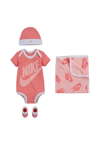 Nike pink Nike Unisex Infant's Futura Bodysuit, Hat, Bootie & Blanket Set (6 - 12 Months) - Pink Gaze 20526KA92AB4BFGS_1
