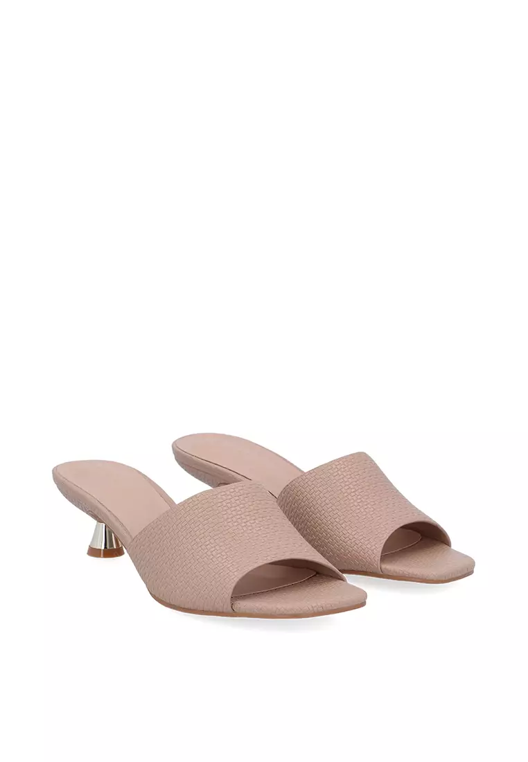Medium Beige Eona Spool-Heeled Sandals