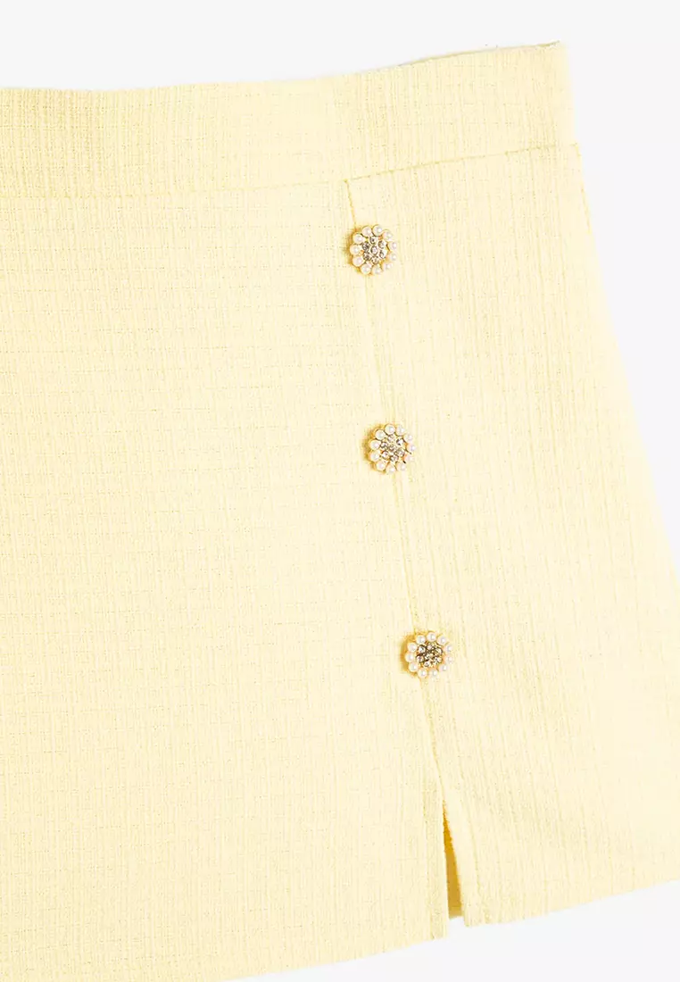 Tweed Floral Button Mini Skirt
