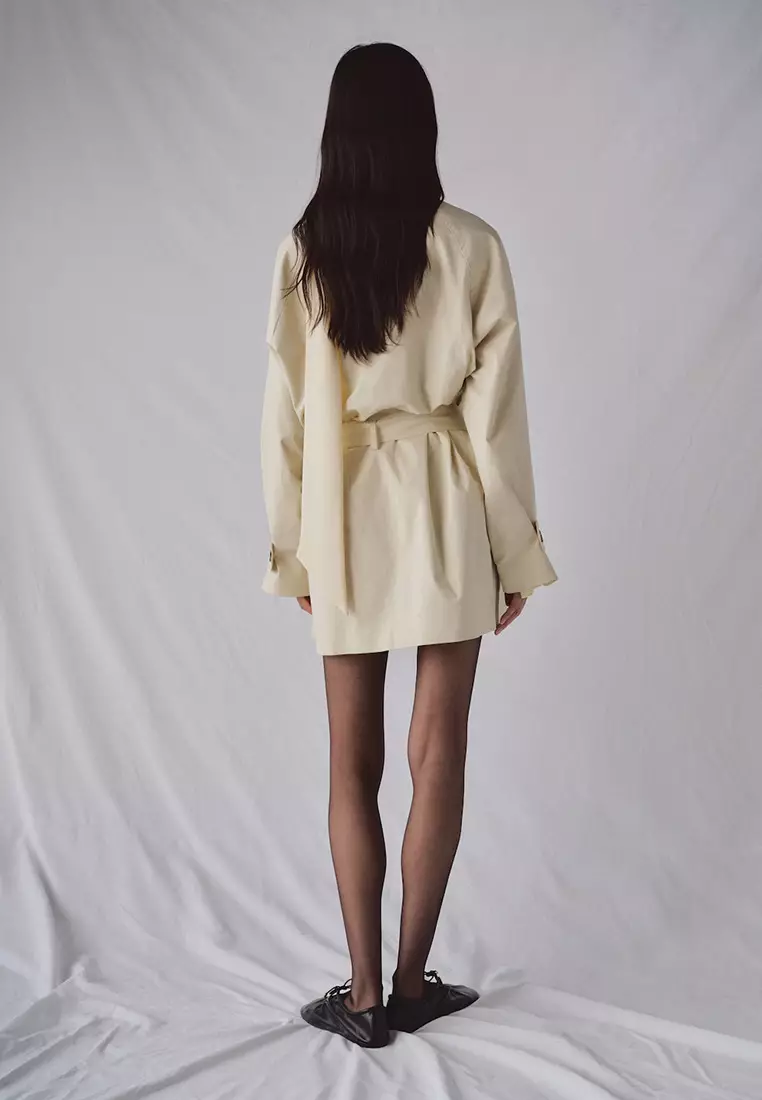 Funnel Neck Belted Trench Coat