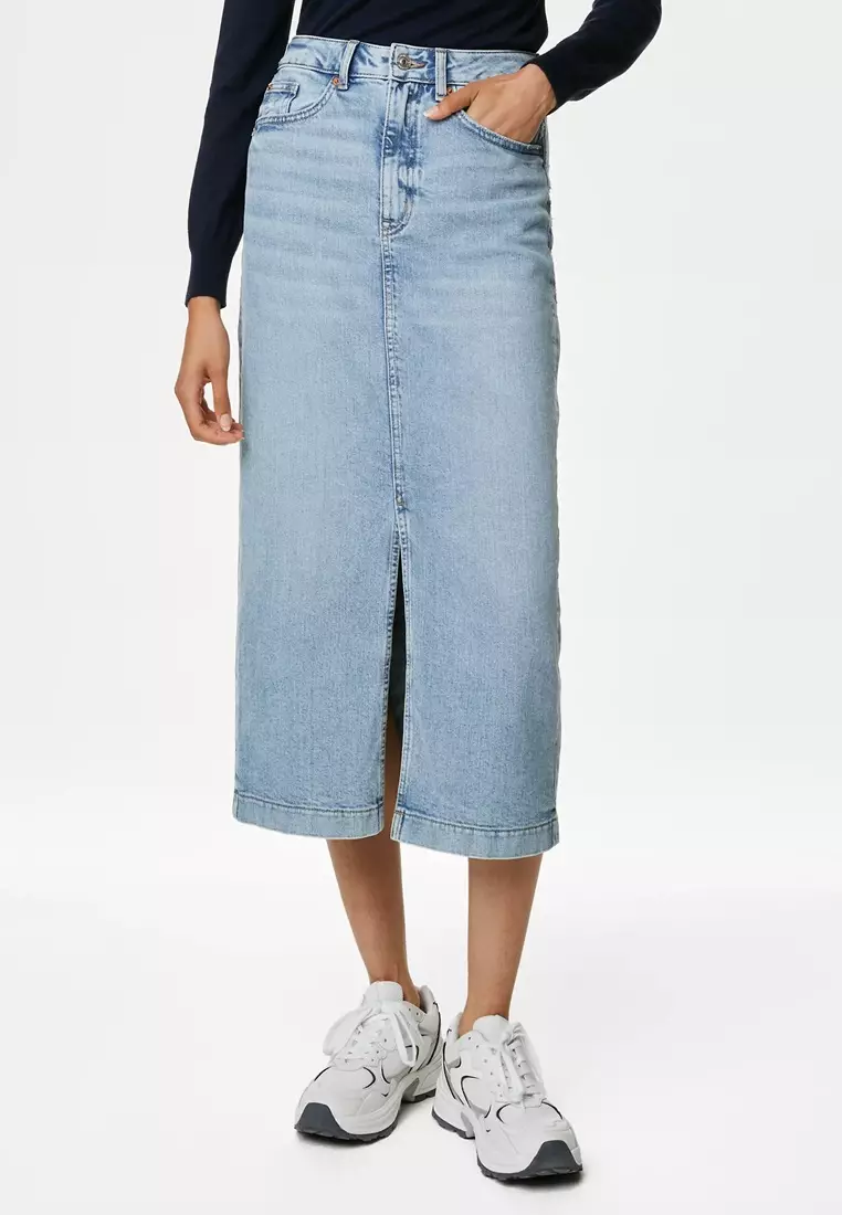 Long denim skirts marks and spencer best sale