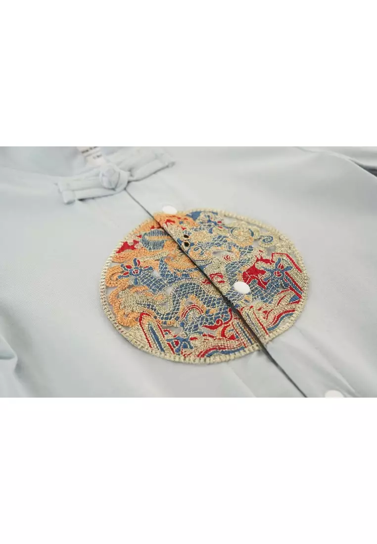 活力智慧藍親子裝男嬰兒唐裝漢服連褲裝0843