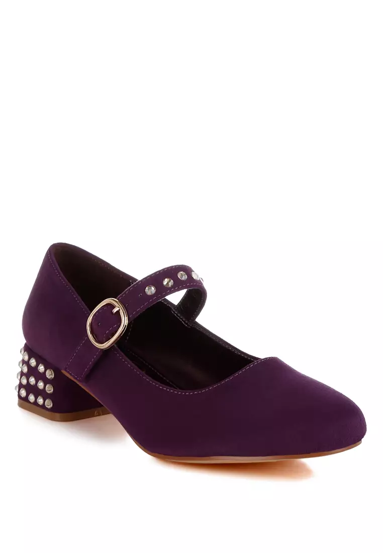 Studded Mary Jane Pumps In Purple