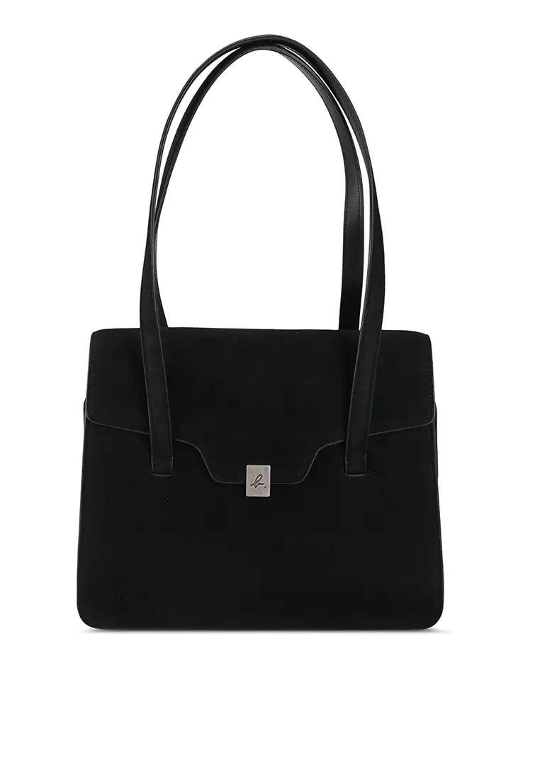 agnes b black leather shoulder bag