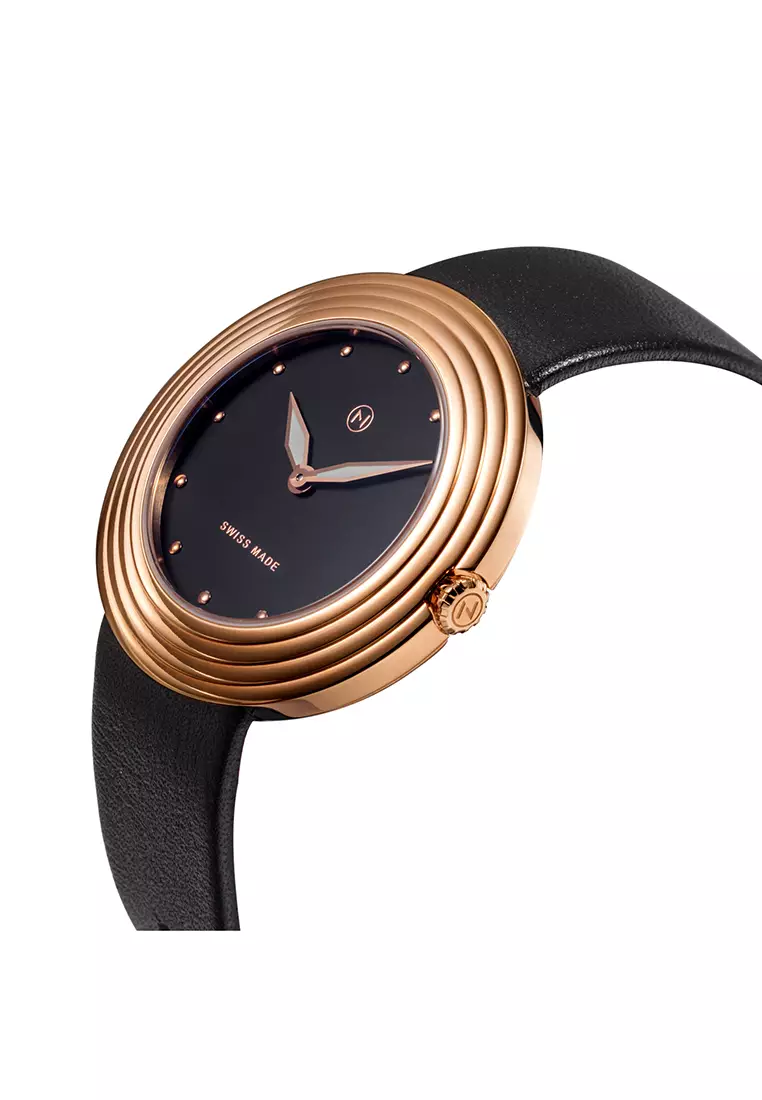 NOVE Streamliner Swiss Made Quartz Leather Watch for Women 40mm Black Rose B006-01