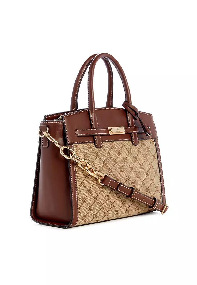 Dax 3 Compartment Satchel Mocha Logo/Mahogany