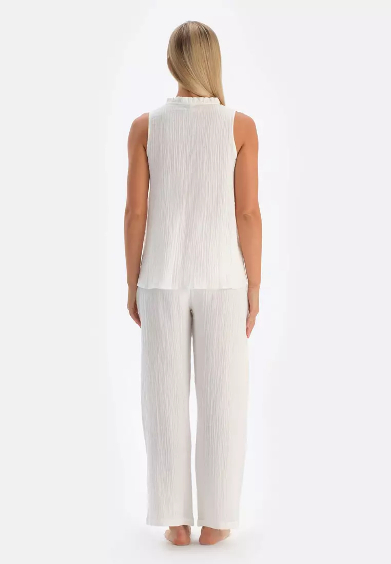 White Maternity Trousers, Regular, Long Leg, Sleepwear for Women