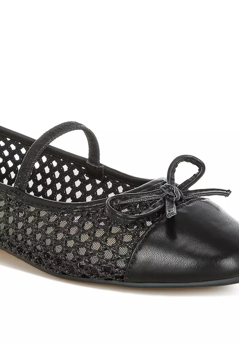 黑色編織蝴蝶結細節芭蕾舞鞋