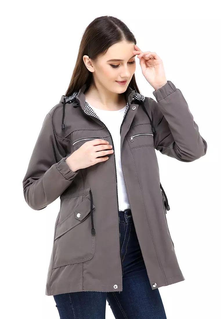 Hardwin Jaket Wanita Adventure Casual Longsleeve Jacket Outer Material Baby Canvas ORIGINAL - Gray