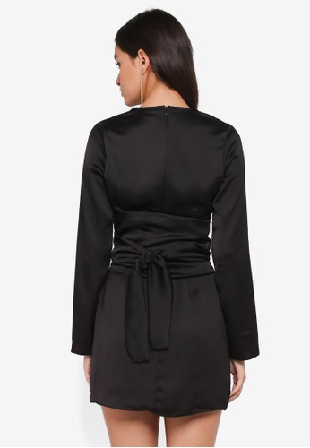 Jual MISSGUIDED Satin Plunge Tie Front Shift Dress 