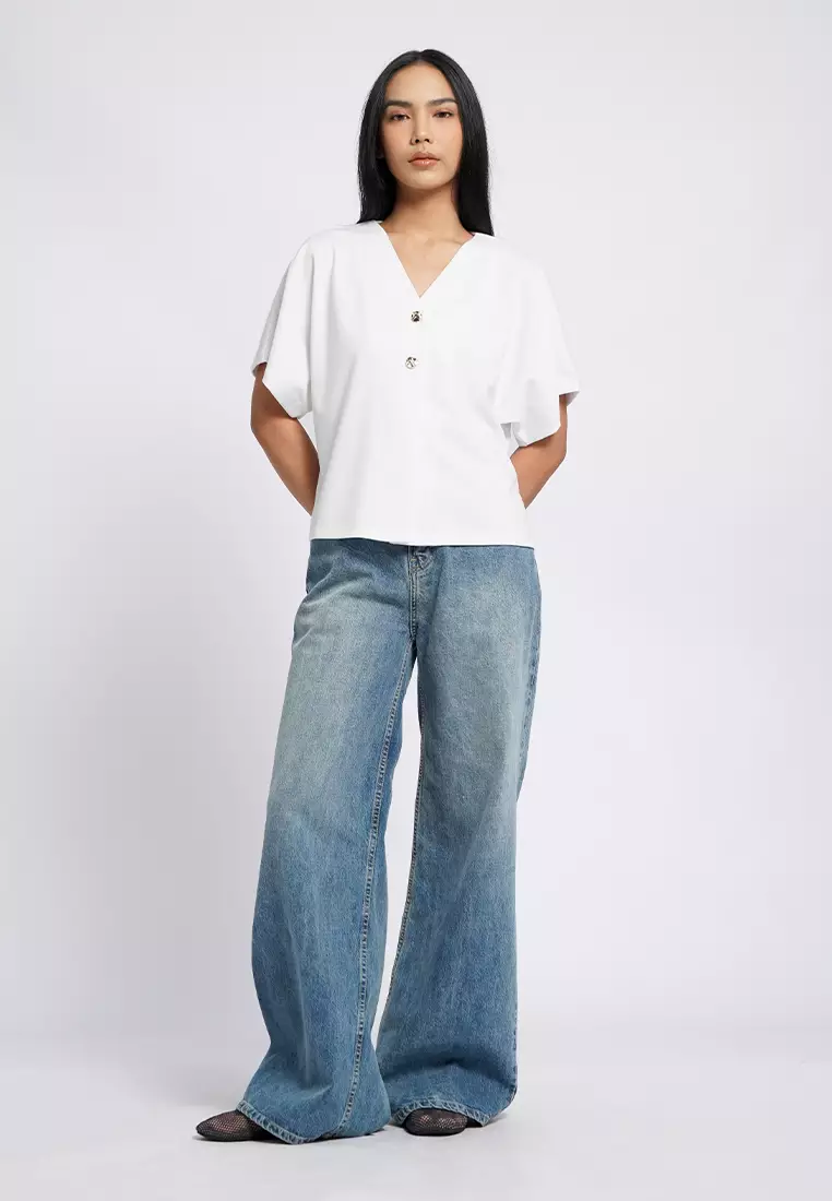 V-Neck Batwing Blouse