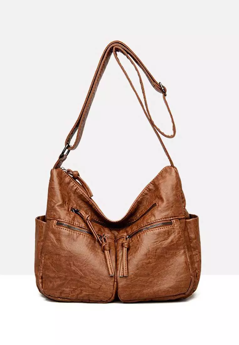 brown leather hobo handbag