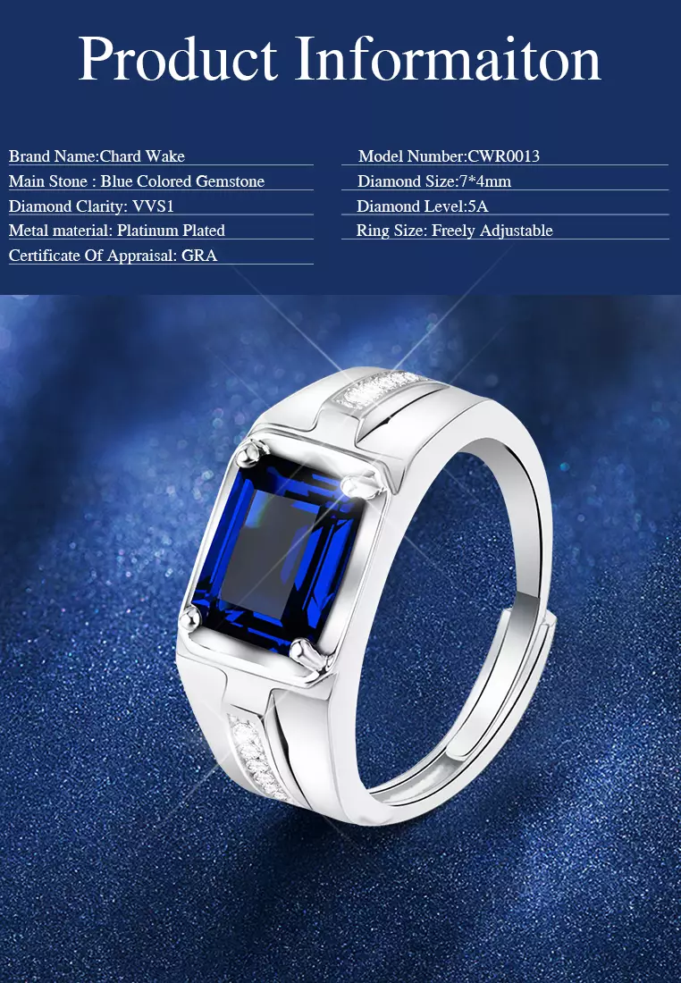 Cincin Pria Sapphire Embed Simple Elegant Adjustable Ring lovers Gift kekasih Hadiah Aksesoris Perhiasan Cantik Mewah