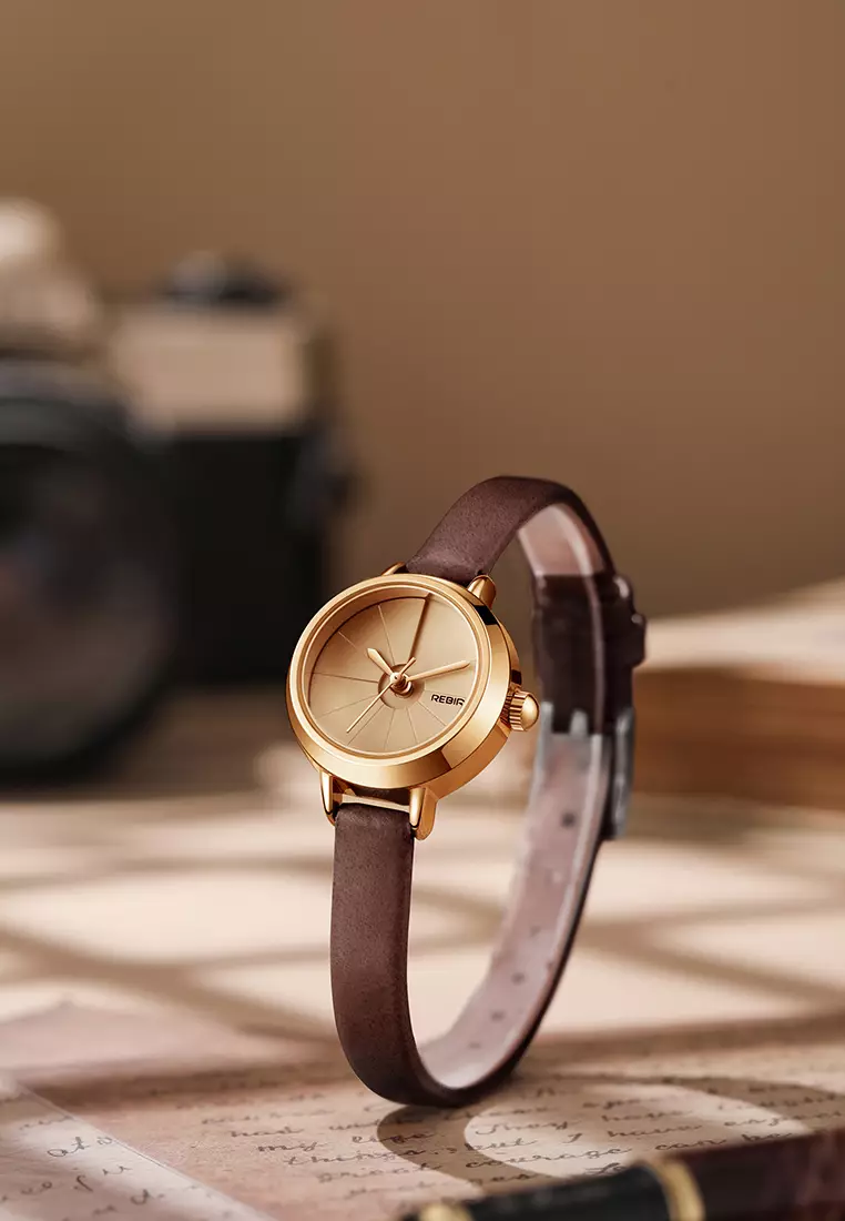 Jam Tangan Wanita Gaya Korea yang Elegan Tali Kulit Anti Air Jam Tangan Cewek Cokelat