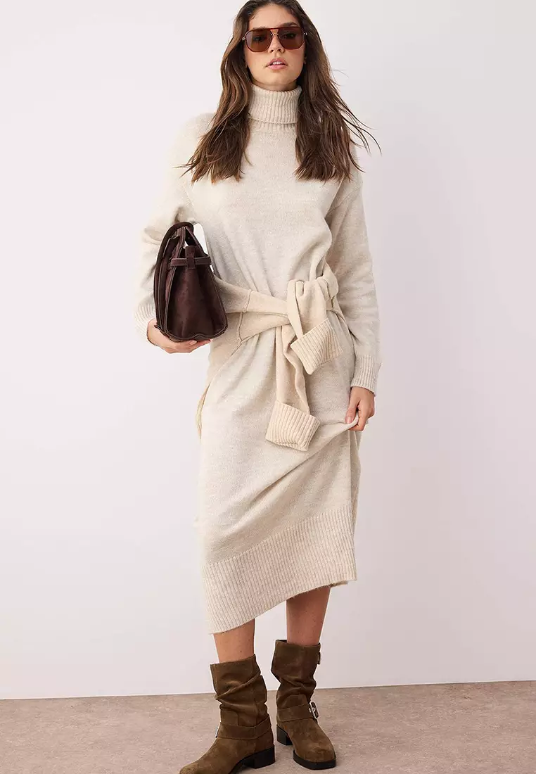 Stone Maxi Wide Mold Soft Texture Plain Knitwear Dress