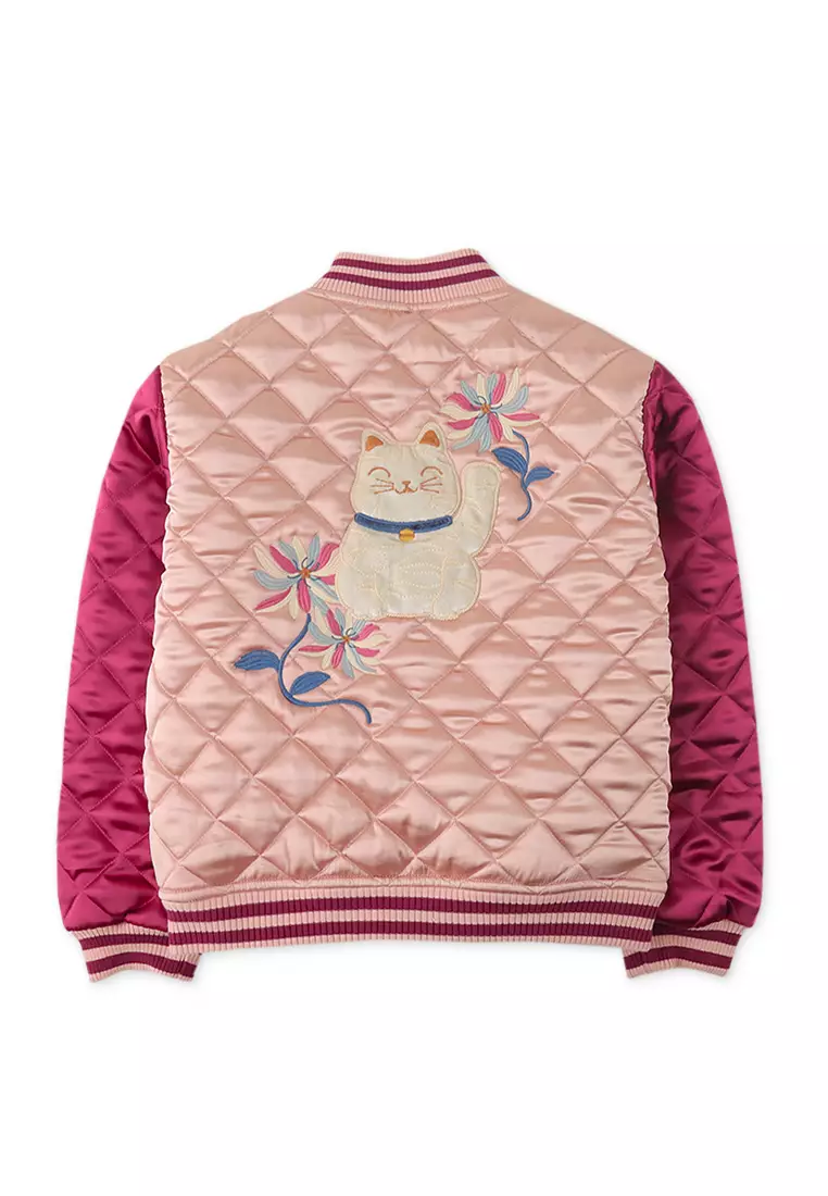 Girls Wadded Reversible Baseball Jacket With Embro