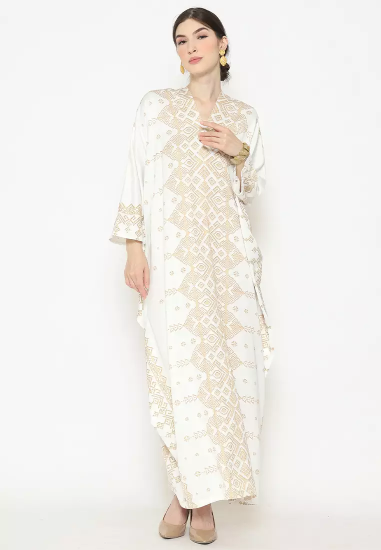 Kanzi Exclusive Long Sleeve Tapis Kaftan White
