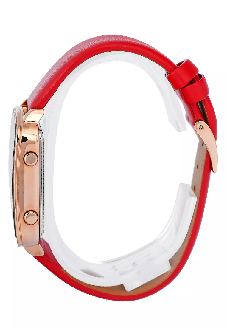 Alexandre Christie - Jam Tangan Digital Wanita - Rosegold - Red Leather Strap - 9380 LHLRGBARE