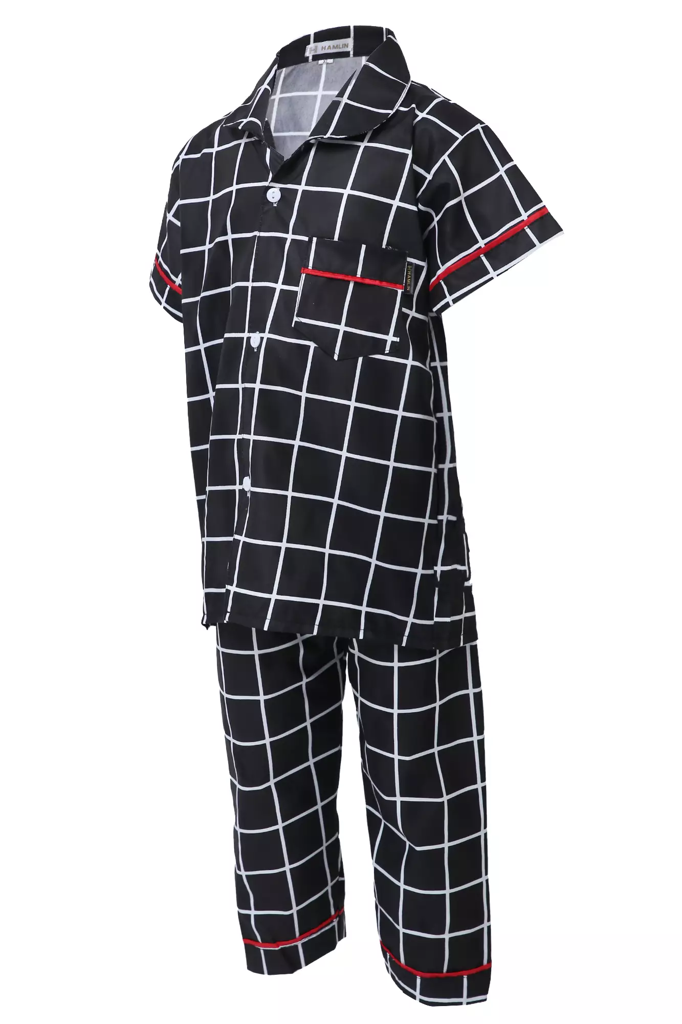 Joyce Piyama Anak Unisex Plaid Motive Kids Pajamas Lengan Pendek Material Cotton ORIGINAL - Black
