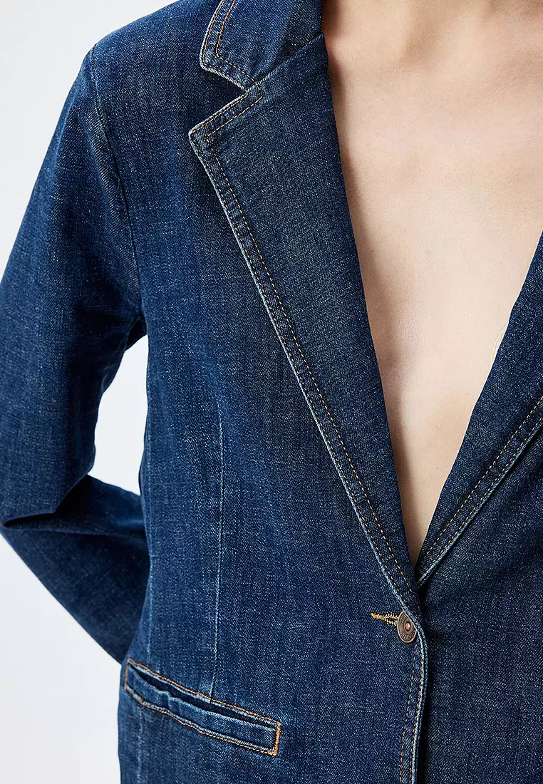 Denim Blazer Jacket Buttoned Comfortable Fit