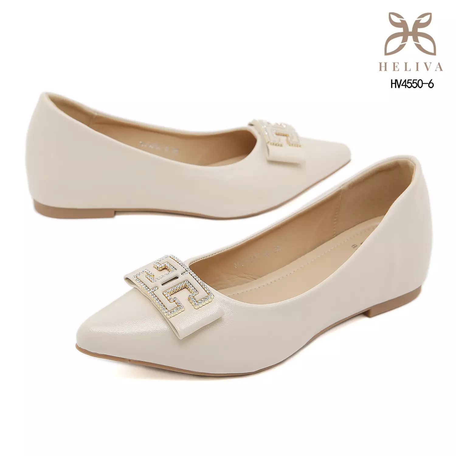 Heliva Miretta Pointed Toe Flats with Luxe Rhinestone Bow & Polished Silhouette HV4550-6