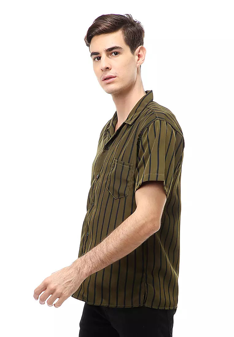 Dwan Atasan Kasual Pria Kemeja Salur Lengan Pendek Material Cotton ORIGINAL