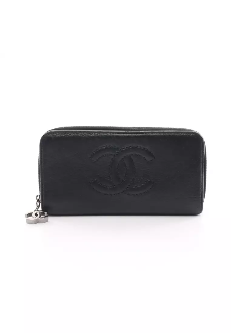 線上選購Chanel Pre-loved CHANEL luxury line round zipper long wallet leather  black silver hardware