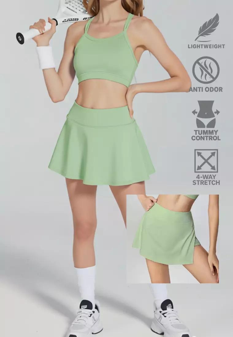 LB132 Rok Padel Tenis Wanita Legging inside Skort ada Kantong TdBolt hijau sage