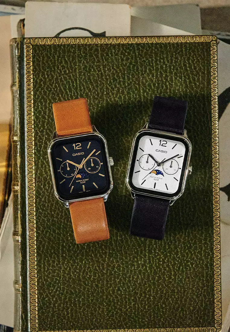 Casio - Jam Tangan Analog Pria - Silver - Brown Leather Strap - MTP-M305L-1AVDF