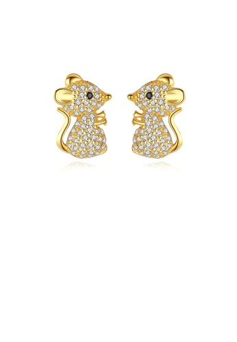 Glamorousky white 925 Sterling Silver Plated Gold Simple Cute Little Mouse Stud Earrings with Cubic Zirconia 39D13AC98B9C70GS_1