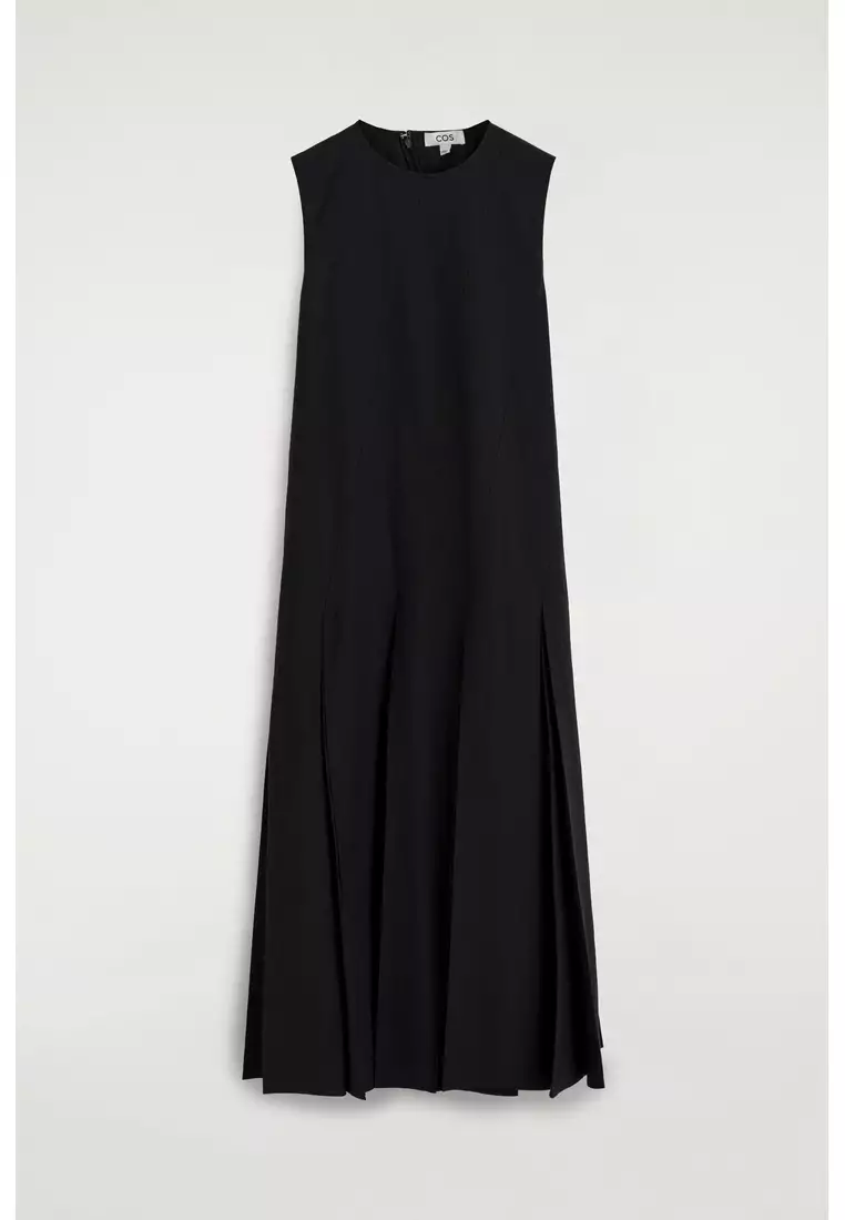 PLEATED COTTON-LINEN MAXI DRESS