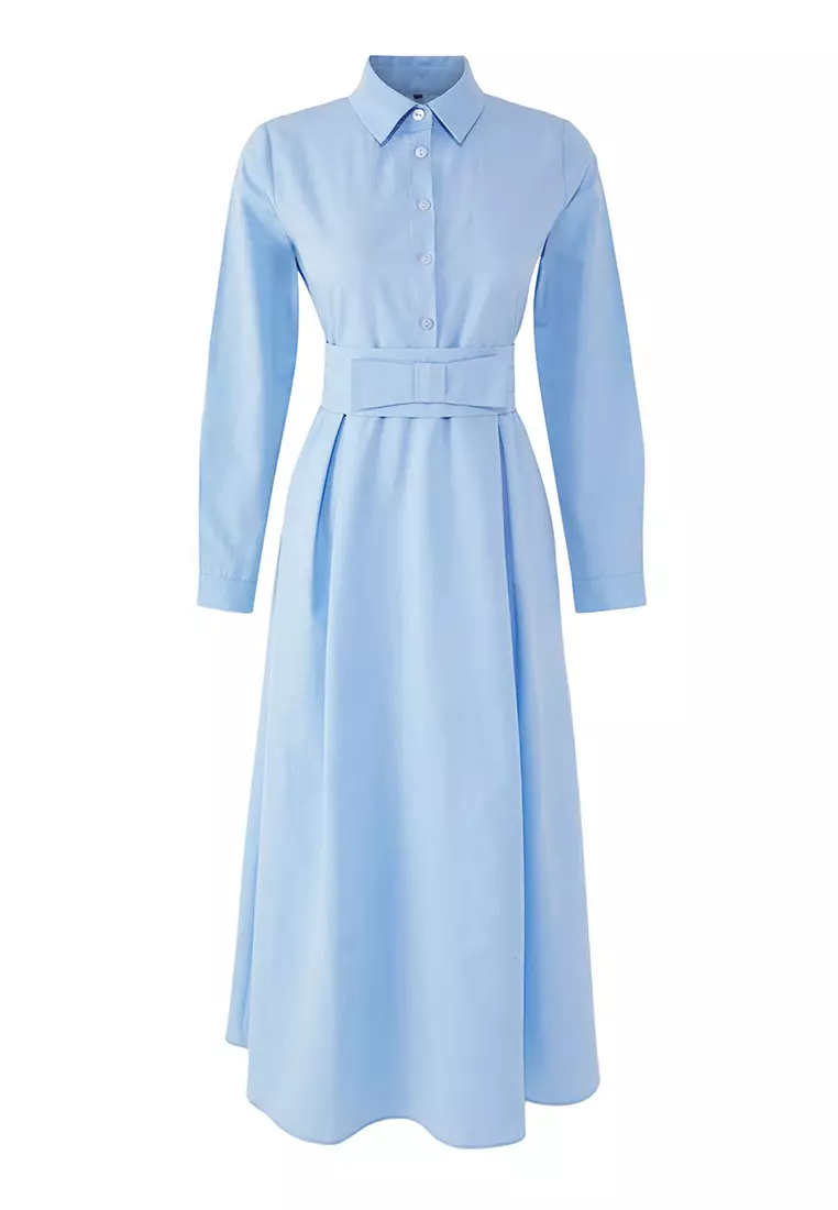 Light Blue Bow Detail Woven Dress Tctss25Eb00122