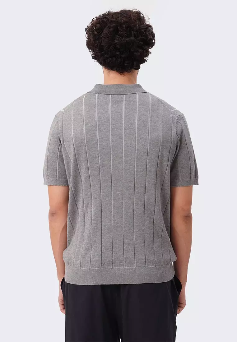 Men's Textured Ribbed Knit Polo with Hem Band - The New Standard