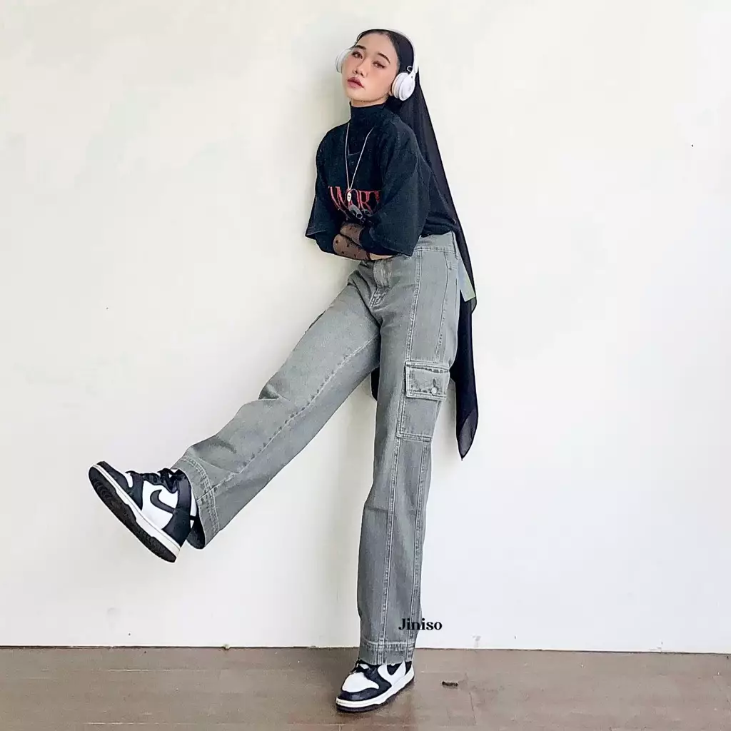 Highwaist Cargo Loose Jeans 407 HANDS UP