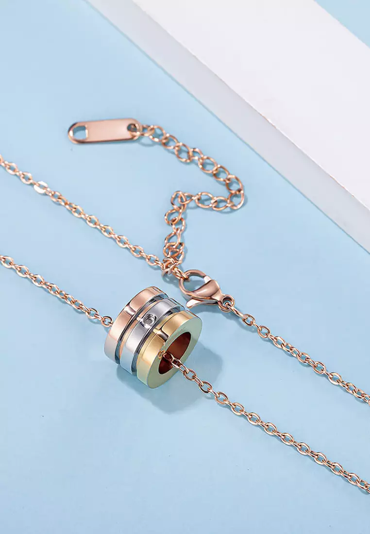Barrel Slider Pendant Necklace in Tri-Tone Gold Plated Titanium with Genuine 0.005ct Diamond