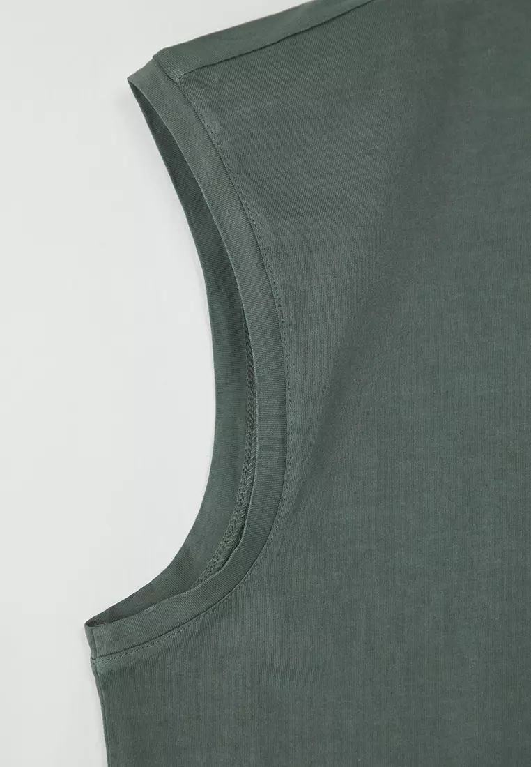 Green Oversize/Wide Cut Vintage/Faded Effect Label Detail T-Shirt/Undershirt TMNSS25AL00001