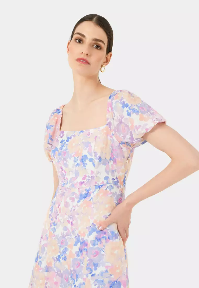 Hazy Linen Puff Sleeve Dress