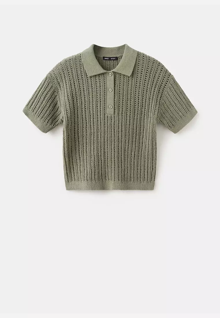 Openwork Knitted Polo-Neck Sweater